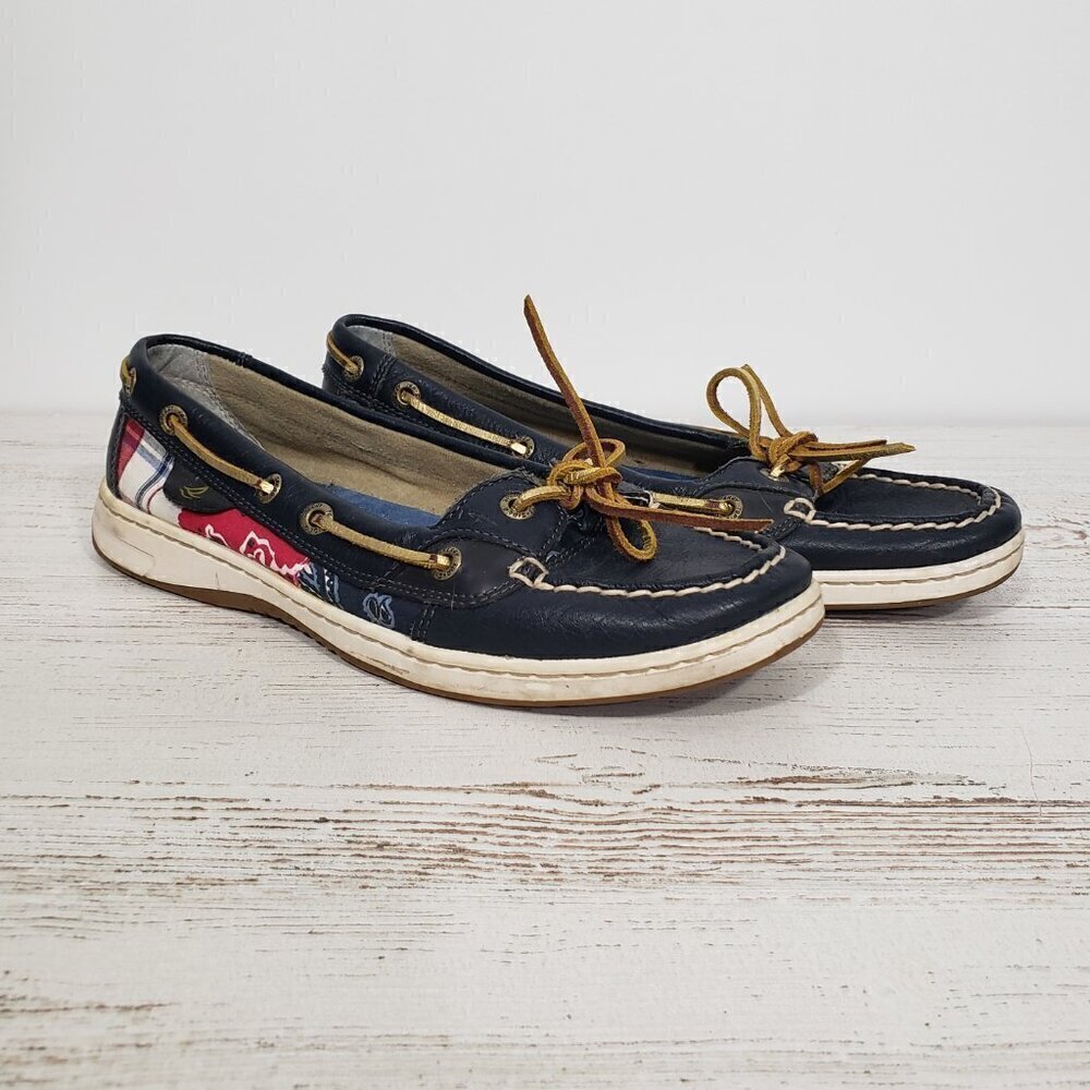 Sperry Top-Sider Slip-on Boat Shoe Red Blue Bandana Size 8 Beach Boating Coastal - Picture 4 of 8